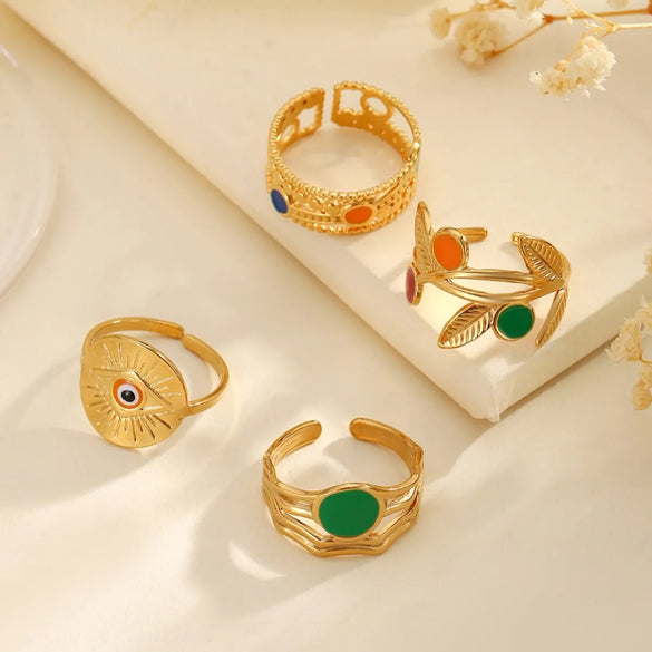 Wholesale Jewelry Classical Vintage Style Romantic Leaves 304 Stainless Steel Open Rings