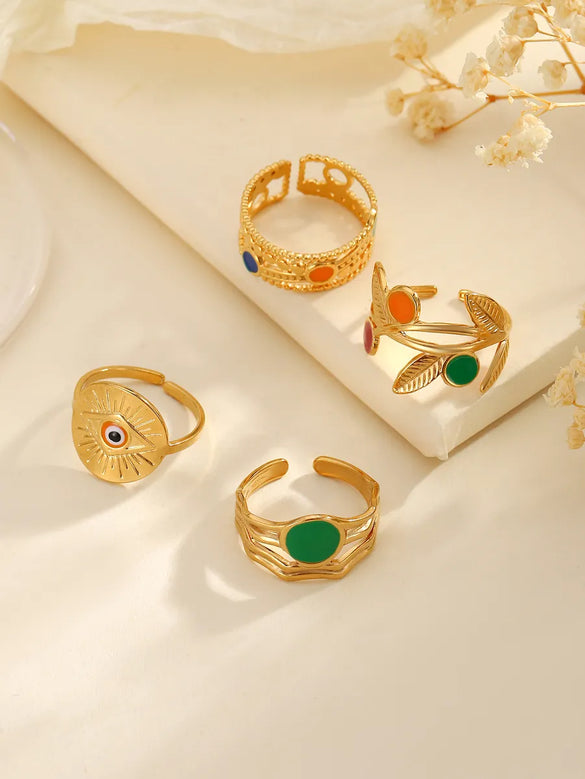 Wholesale Jewelry Classical Vintage Style Romantic Leaves 304 Stainless Steel Open Rings