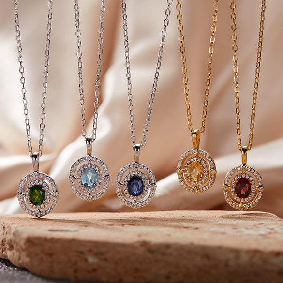 Wholesale Jewelry Clavicle Chain Necklace Pendant Highend Luxury 925 Sterling Silver 18K Gold Plated Geometric Design Set With Gems
