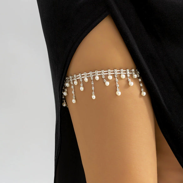 Wholesale Jewelry Cloth Leg Chain With Goldplated Artificial Gemstones And Semiprecious Stones Geometric Design For Women