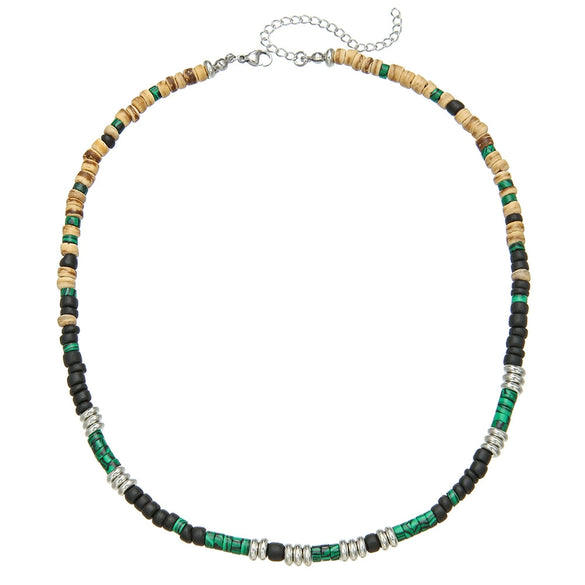 Wholesale Jewelry Coconut Shell Green Peacock Stone Handmade Geometric Style Necklace Unisex