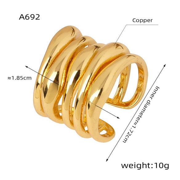 Wholesale Jewelry Cold Style Simple Niche Design Copper Irregular Opening Ring Geometric Electroplated Unisex