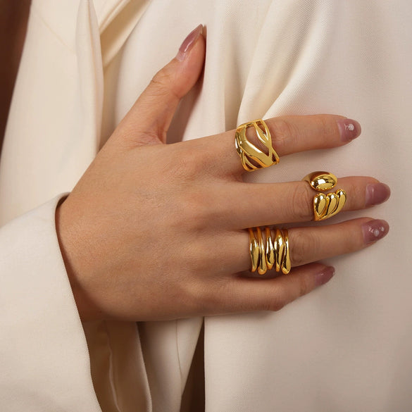 Wholesale Jewelry Cold Style Simple Niche Design Copper Irregular Opening Ring Geometric Electroplated Unisex