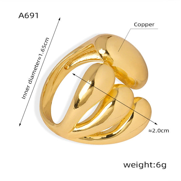 Wholesale Jewelry Cold Style Simple Niche Design Copper Irregular Opening Ring Geometric Electroplated Unisex