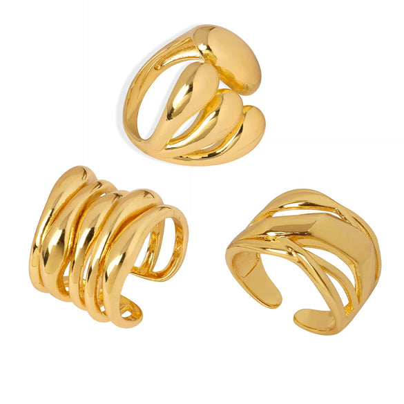 Wholesale Jewelry Cold Style Simple Niche Design Copper Irregular Opening Ring Geometric Electroplated Unisex