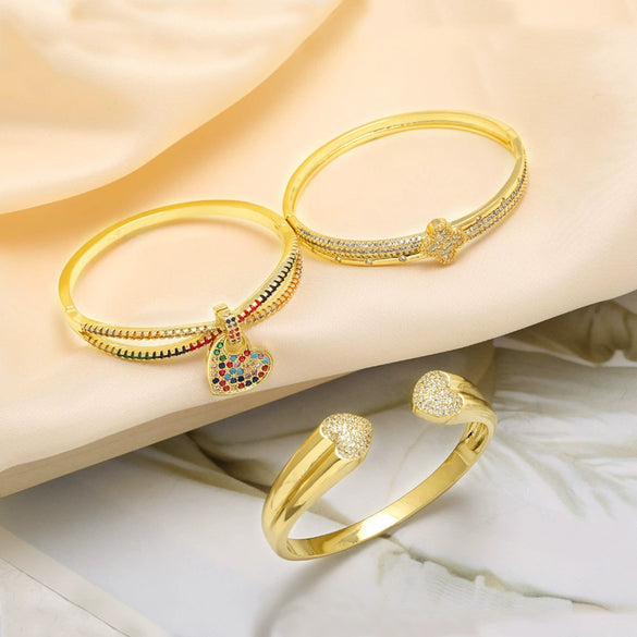 Wholesale Jewelry Colorful Heart Pendant Copper Plated Real Gold Bracelet