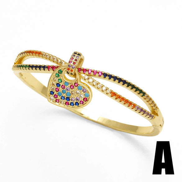 Wholesale Jewelry Colorful Heart Pendant Copper Plated Real Gold Bracelet