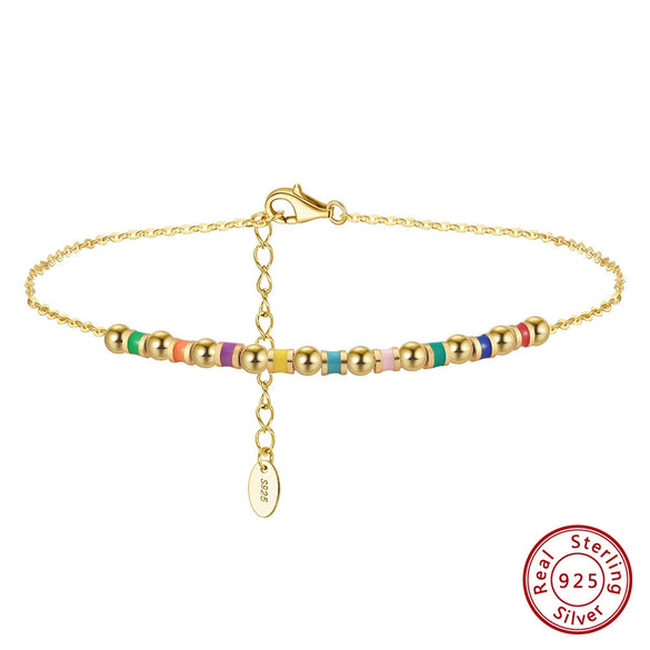 Wholesale Jewelry Colorful Round Beads S925 Sterling Silver Anklet Geometric Style