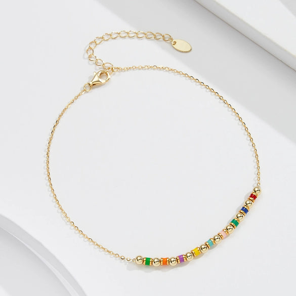 Wholesale Jewelry Colorful Round Beads S925 Sterling Silver Anklet Geometric Style
