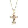 Wholesale Jewelry Colorful Zircon Hollow Cross Copper Ochain Pendant Necklace For Women