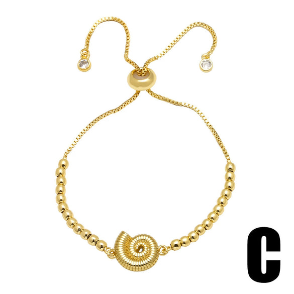 Wholesale Jewelry Conch Crab Pendant Beaded Bracelet Copper Electroplated Simple Style Unisex Women's