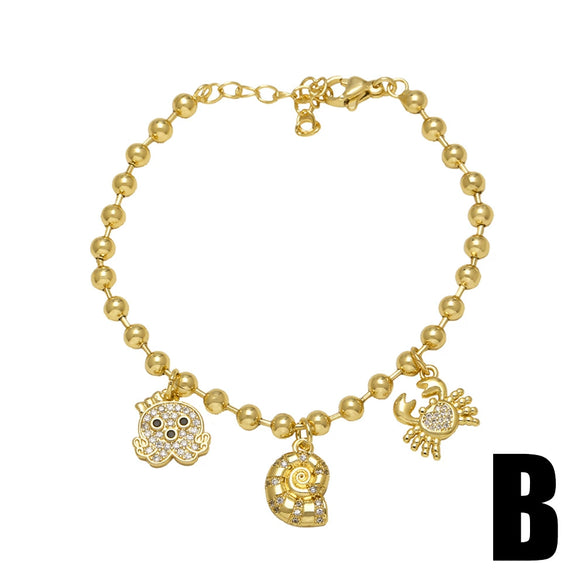 Wholesale Jewelry Conch Crab Pendant Beaded Bracelet Copper Electroplated Simple Style Unisex Women's