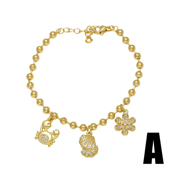 Wholesale Jewelry Conch Crab Pendant Beaded Bracelet Copper Electroplated Simple Style Unisex Women's