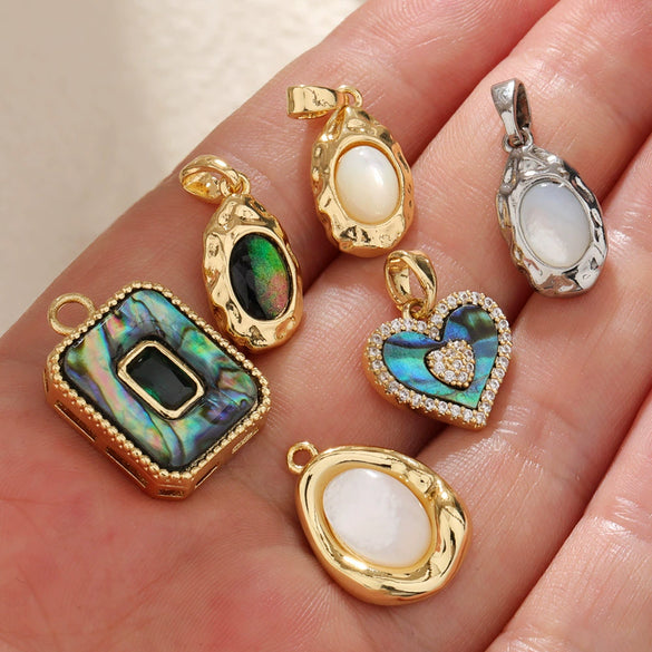 Wholesale Jewelry Copper Abalone Motherofpearl Inlay Heart Drop Geometric Pendant Necklace