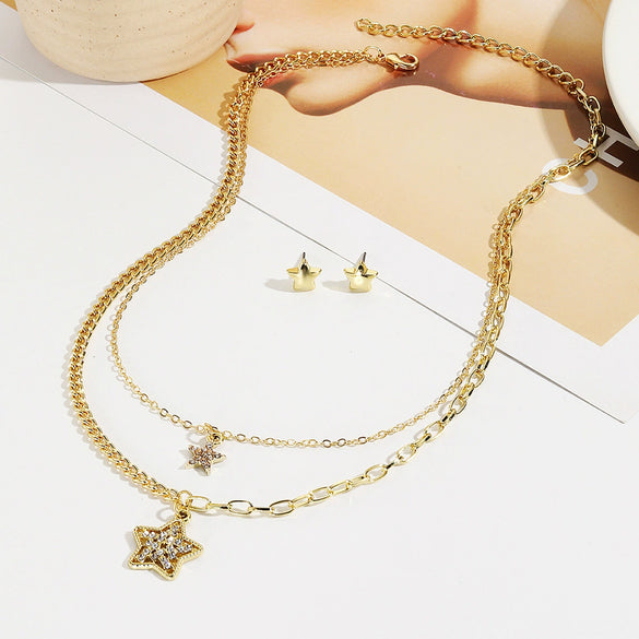 Wholesale Jewelry Copper Alloy Fivepointed Star Geometric Electroplating Multilayer Necklace For Women