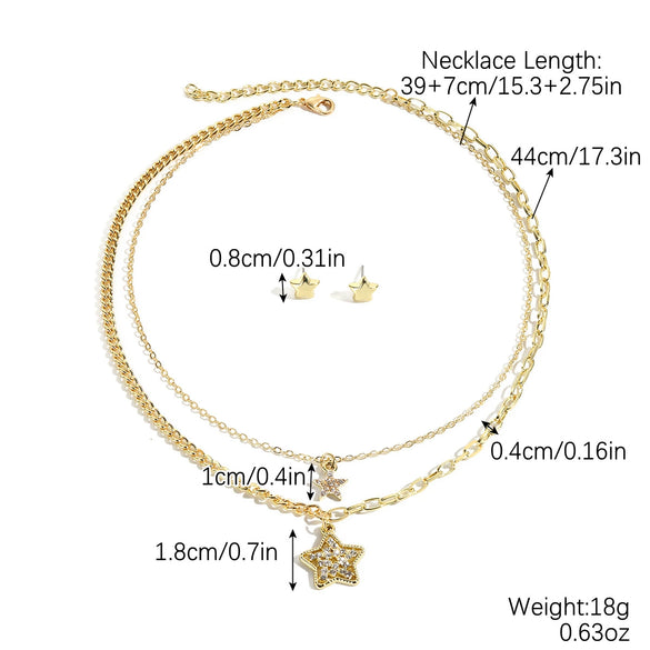 Wholesale Jewelry Copper Alloy Fivepointed Star Geometric Electroplating Multilayer Necklace For Women