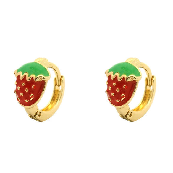 Wholesale Jewelry Copper Alloy Fruit Strawberry Earrings Cute Style Electroplating