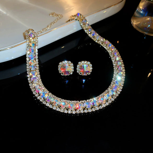 Wholesale Jewelry Copper Alloy Heart Water Drop Bell Shaped Electroplated Highend Women's Earrings And Clavicle Chain Necklace Set
