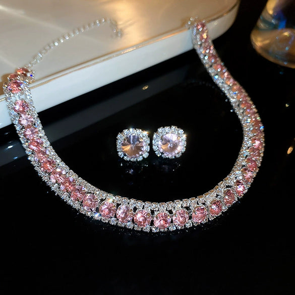 Wholesale Jewelry Copper Alloy Heart Water Drop Bell Shaped Electroplated Highend Women's Earrings And Clavicle Chain Necklace Set