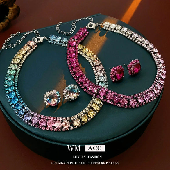 Wholesale Jewelry Copper Alloy Heart Water Drop Bell Shaped Electroplated Highend Women's Earrings And Clavicle Chain Necklace Set