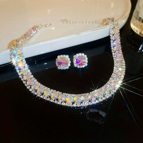Wholesale Jewelry Copper Alloy Heart Water Drop Bell Shaped Electroplated Highend Women's Earrings And Clavicle Chain Necklace Set
