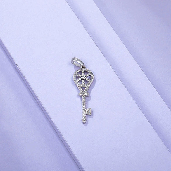 Wholesale Jewelry Copper Alloy Microinlaid Zircon Key Pendant Necklace For Women