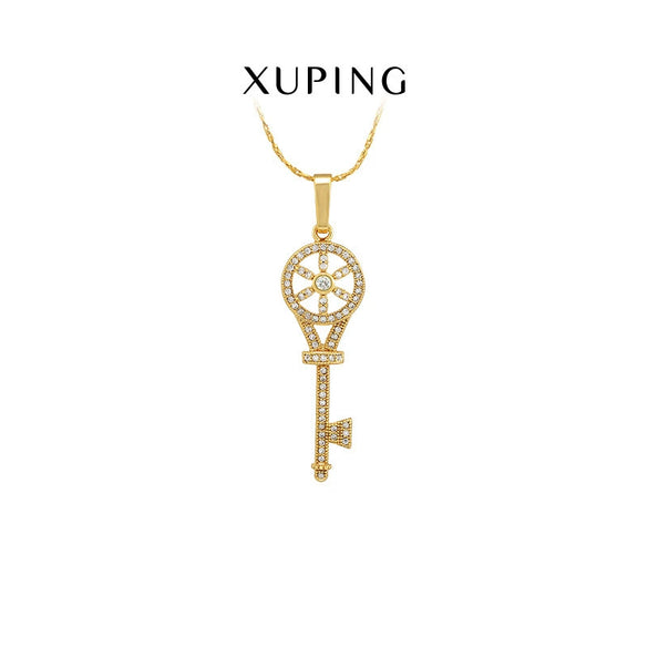 Wholesale Jewelry Copper Alloy Microinlaid Zircon Key Pendant Necklace For Women