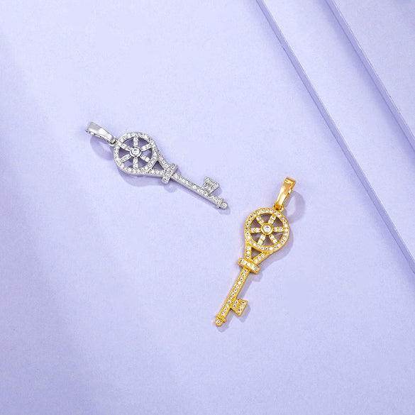 Wholesale Jewelry Copper Alloy Microinlaid Zircon Key Pendant Necklace For Women