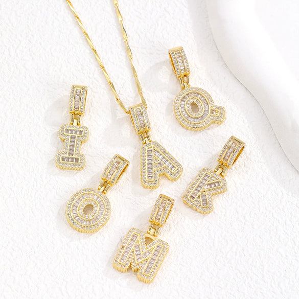 Wholesale Jewelry Copper Alloy Micropaved Zircon Letter Pendant Necklace Set With Diamonds Melon Seed Chain Unisex