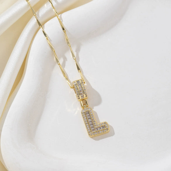 Wholesale Jewelry Copper Alloy Micropaved Zircon Letter Pendant Necklace Set With Diamonds Melon Seed Chain Unisex