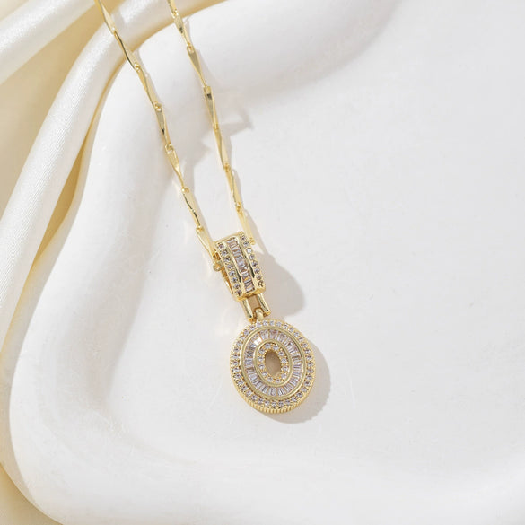 Wholesale Jewelry Copper Alloy Micropaved Zircon Letter Pendant Necklace Set With Diamonds Melon Seed Chain Unisex