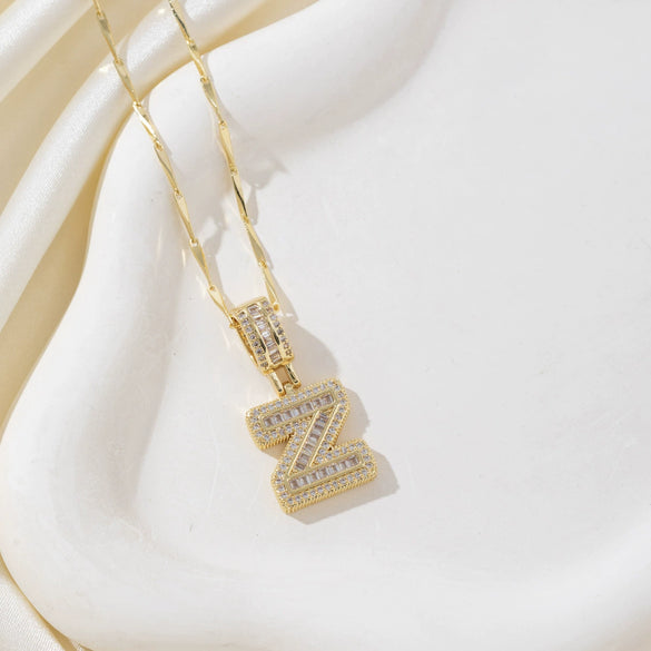Wholesale Jewelry Copper Alloy Micropaved Zircon Letter Pendant Necklace Set With Diamonds Melon Seed Chain Unisex