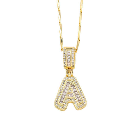 Wholesale Jewelry Copper Alloy Micropaved Zircon Letter Pendant Necklace Set With Diamonds Melon Seed Chain Unisex