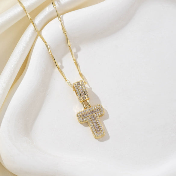 Wholesale Jewelry Copper Alloy Micropaved Zircon Letter Pendant Necklace Set With Diamonds Melon Seed Chain Unisex