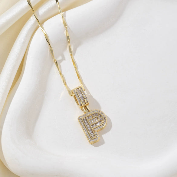 Wholesale Jewelry Copper Alloy Micropaved Zircon Letter Pendant Necklace Set With Diamonds Melon Seed Chain Unisex