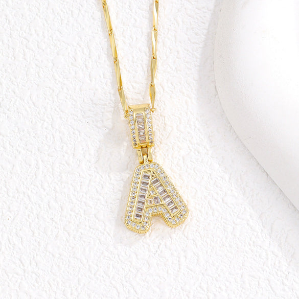 Wholesale Jewelry Copper Alloy Micropaved Zircon Letter Pendant Necklace Set With Diamonds Melon Seed Chain Unisex
