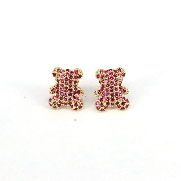 Wholesale Jewelry Copper Animal Bear Inlaid Zircon Earrings For Women