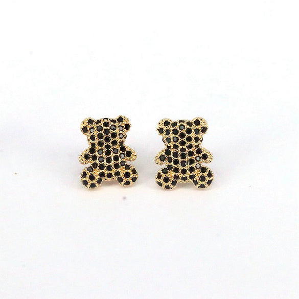 Wholesale Jewelry Copper Animal Bear Inlaid Zircon Earrings For Women