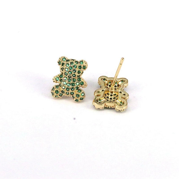 Wholesale Jewelry Copper Animal Bear Inlaid Zircon Earrings For Women