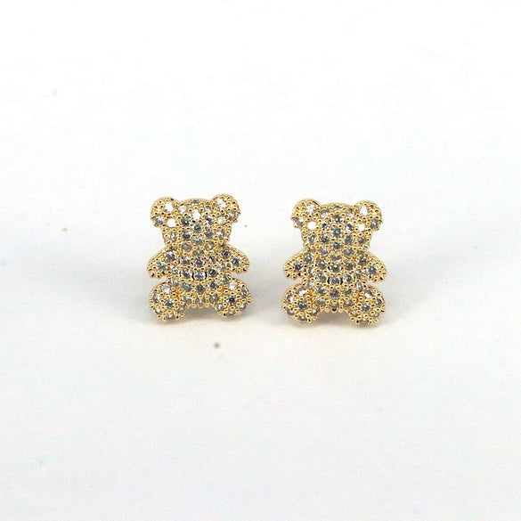 Wholesale Jewelry Copper Animal Bear Inlaid Zircon Earrings For Women