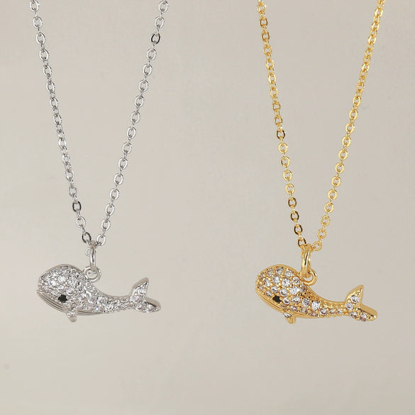Wholesale Jewelry Copper Animal Small Whale Necklace With Electroplating Ochain Clavicle Chain