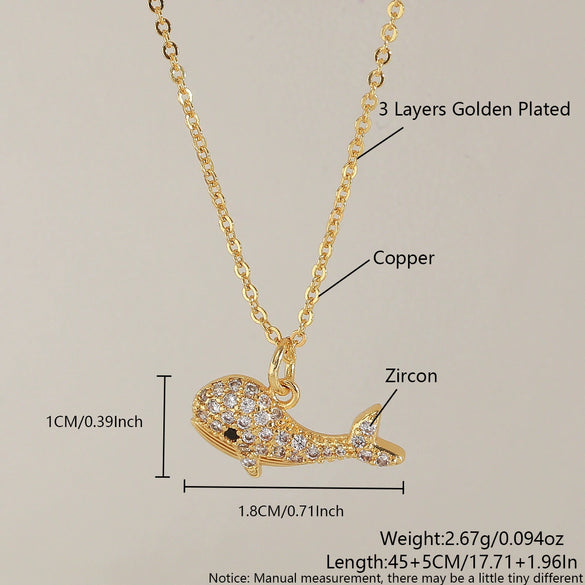 Wholesale Jewelry Copper Animal Small Whale Necklace With Electroplating Ochain Clavicle Chain