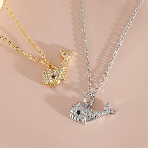 Wholesale Jewelry Copper Animal Small Whale Necklace With Electroplating Ochain Clavicle Chain