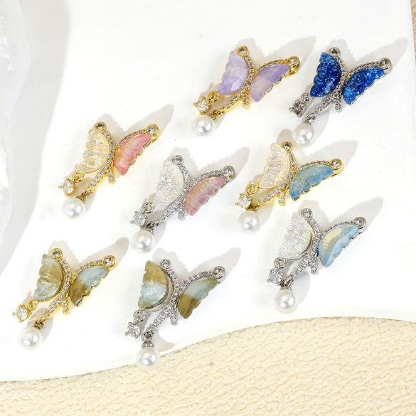 Wholesale Jewelry Copper Animal Zodiac Cartoon Style Micropaved Shell Butterfly Pearl Pendant Necklace And Earrings Accessories