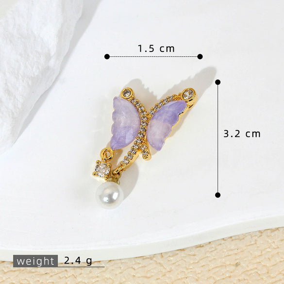 Wholesale Jewelry Copper Animal Zodiac Cartoon Style Micropaved Shell Butterfly Pearl Pendant Necklace And Earrings Accessories