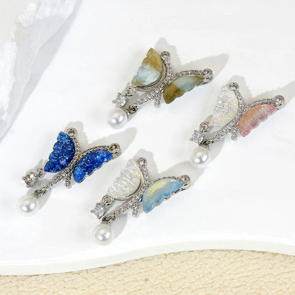 Wholesale Jewelry Copper Animal Zodiac Cartoon Style Micropaved Shell Butterfly Pearl Pendant Necklace And Earrings Accessories