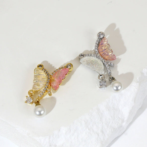 Wholesale Jewelry Copper Animal Zodiac Cartoon Style Micropaved Shell Butterfly Pearl Pendant Necklace And Earrings Accessories