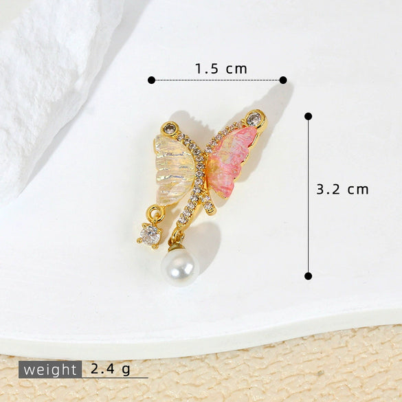 Wholesale Jewelry Copper Animal Zodiac Cartoon Style Micropaved Shell Butterfly Pearl Pendant Necklace And Earrings Accessories