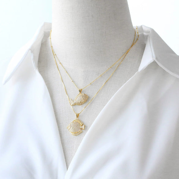 Wholesale Jewelry Copper Animal Zodiac Geometric Small Fish And Shrimp Necklace Clavicle Chain Electroplated