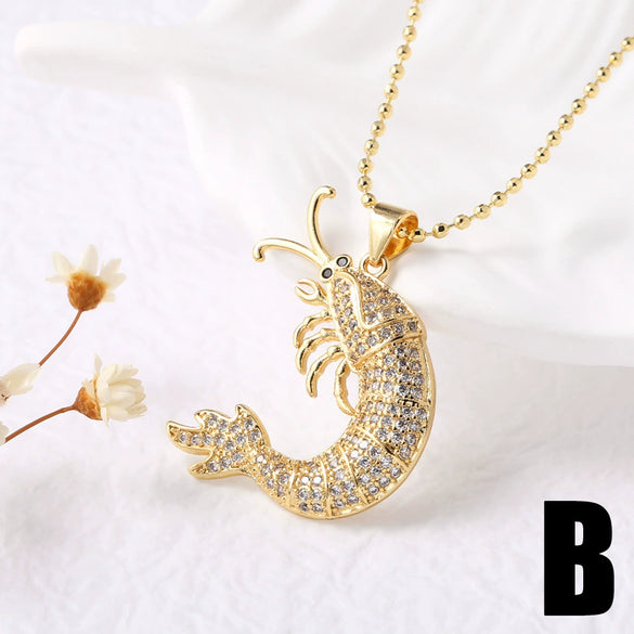 Wholesale Jewelry Copper Animal Zodiac Geometric Small Fish And Shrimp Necklace Clavicle Chain Electroplated